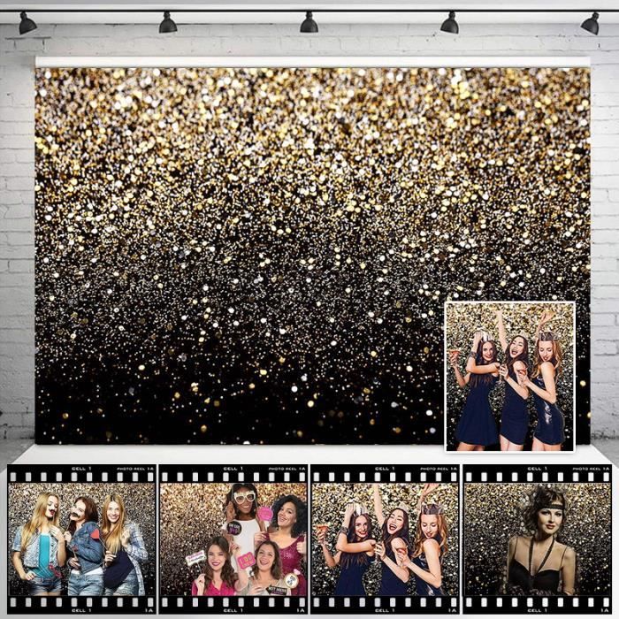 TEMPSA Toile de Fond Photographique Vinyle Partie Paillettes Noir Or Point pour Studio Photo 150x210cm