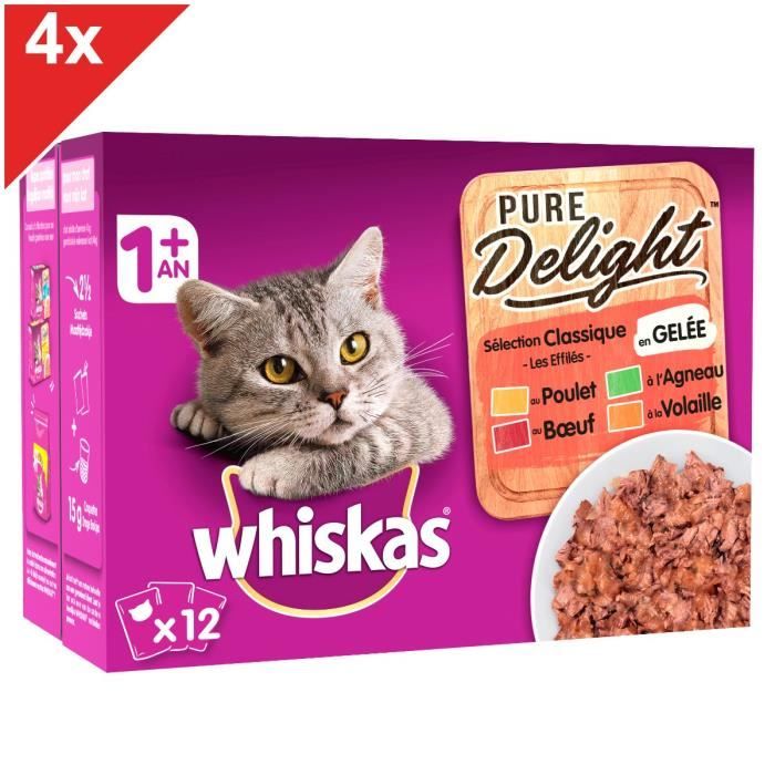 WHISKAS 48 Sachets fraîcheur en gelée sélection classique pour chat 85g (4x12)