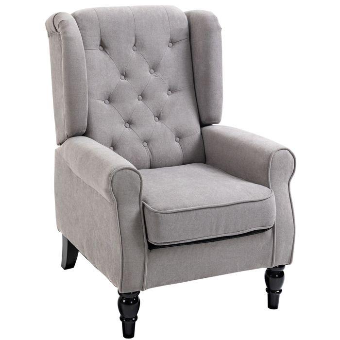 Fauteuil de salon capitonné - HOMCOM - avec assise large pieds en bois style classique - grand confort - 74 x 86 x 102 cm - gris