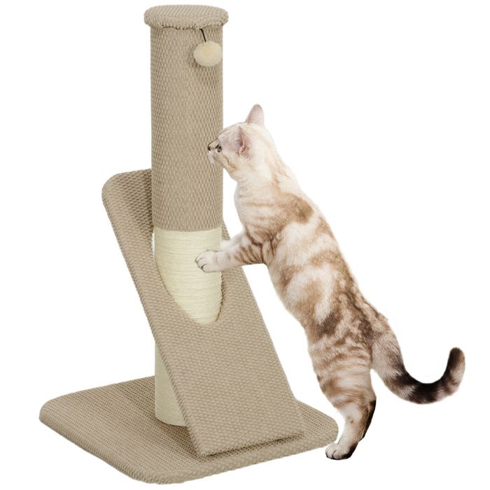 Comparer les prix de Griffoir chat taille M - Poteau à griffer H.84 cm, jeu boule - sisal naturel revêtement patchwork grain d'ananas beige