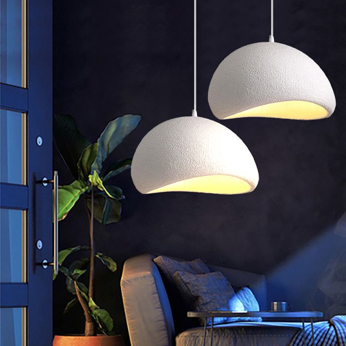 DLGLOLIN 2X Suspension Vintage Lustre de Milieu du Siècle Abat-jour en Résine de Dôme Blanc Ø40cm E27 Luminaire de Couloir Salon
