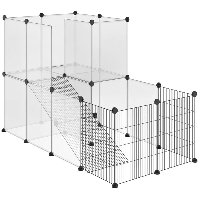 Enclos lapin - PawHut - 2 niveaux - modulable - design ouvert et visible - pour petits animaux - 27pcs - 140 x 70 x 90 cm - noir Enclos lapin - PawHut - 2 niveaux - modulable - design ouvert et visible - pour petits animaux - 27pcs - 140 x 70 x 90 cm - noir