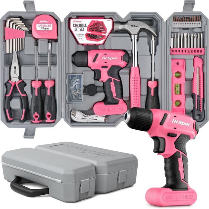 Perceuse Visseuse Sans Fil 12V Rose – Kit Avec Batterie Li-Po 2Ah, Sac Et Chargeur