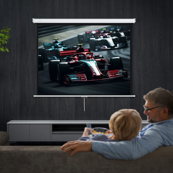 Écran de projection de 84 pouces écran vidéoprojecteur 4:3 4K HD fixation mur ou plafond 181l x 8P x 138H cm blanc