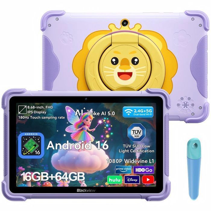 Tablette Enfant Blackview Link 1 Kids 868 Android 16 16Go+64Go Google Kids Space Contrôle Parental Anti ChocWidevine L1