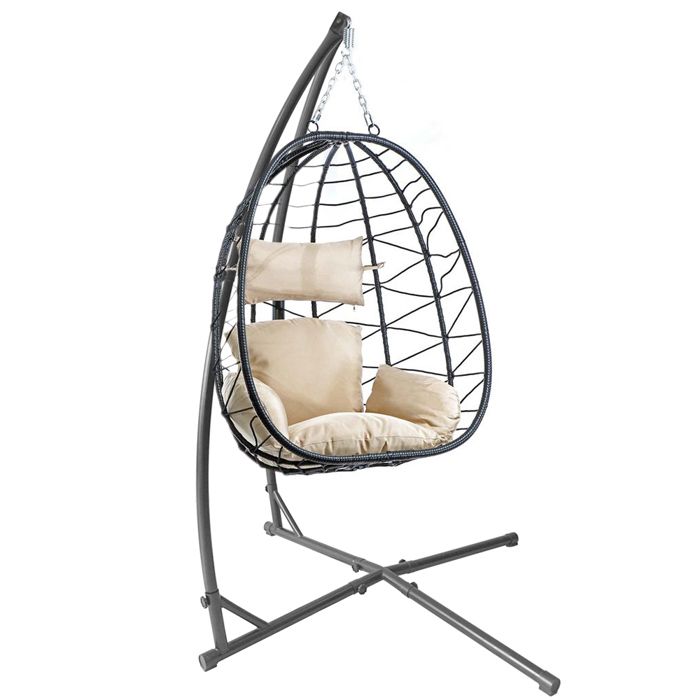 LVHCMFOHM Support de Hamac - Support de Chaise Suspendue en Acier Robuste - Charge 120 KG - 110x113x214 cm - Noir