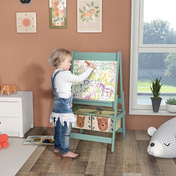 Chevalet de peinture pour enfants double face avec rouleau en papier, design 3-en-1, pour le dessin et la peinture, tableau blanc, tableau noir | Leroy Merlin