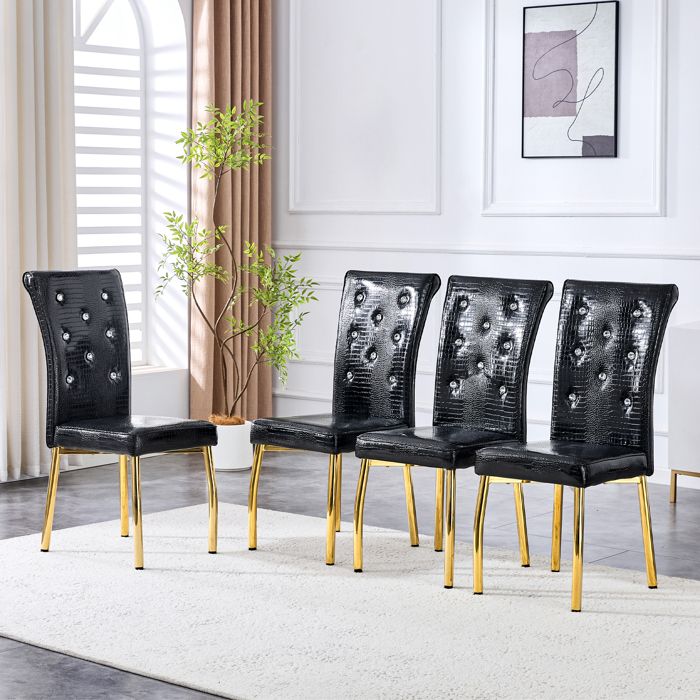 Chaises de salle à manger élégantes - Ensemble de 4 pièces - Design peau dalligator - Boucle en cristal - Faux cuir PVC