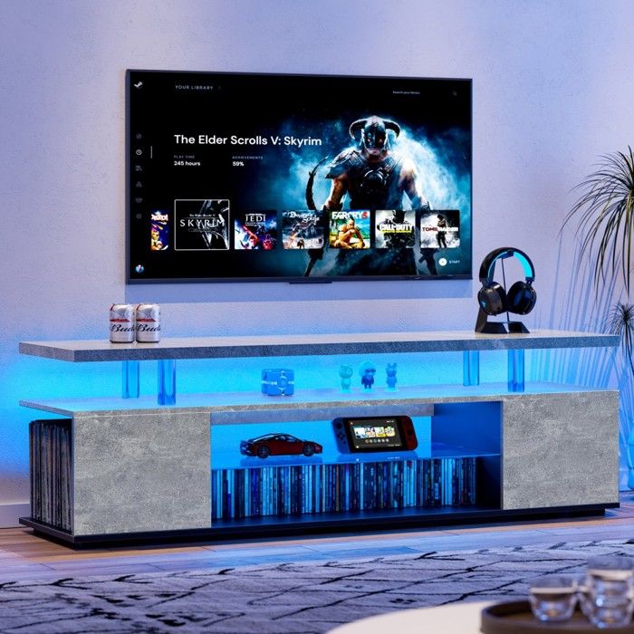 Meuble TV Gris Et Noir 130x40x48cm Pour Écran 60 Pouces Centre Divertissement Rangement Multimédia Avec Meuble Latéral Pour Salon Meuble TV Gris Et Noir 130x40x48cm Pour Écran 60 Pouces Centre Divertissement Rangement Multimédia Avec Meuble Latéral Pour Salon