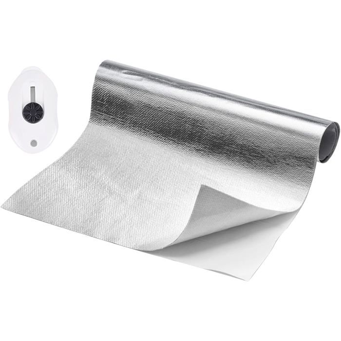 Feuille isolante autocollante aluminium fibre de verre  60 x 250 cm résistance 300℃  Pare-chaleur réfléchissant auto et tuyaux