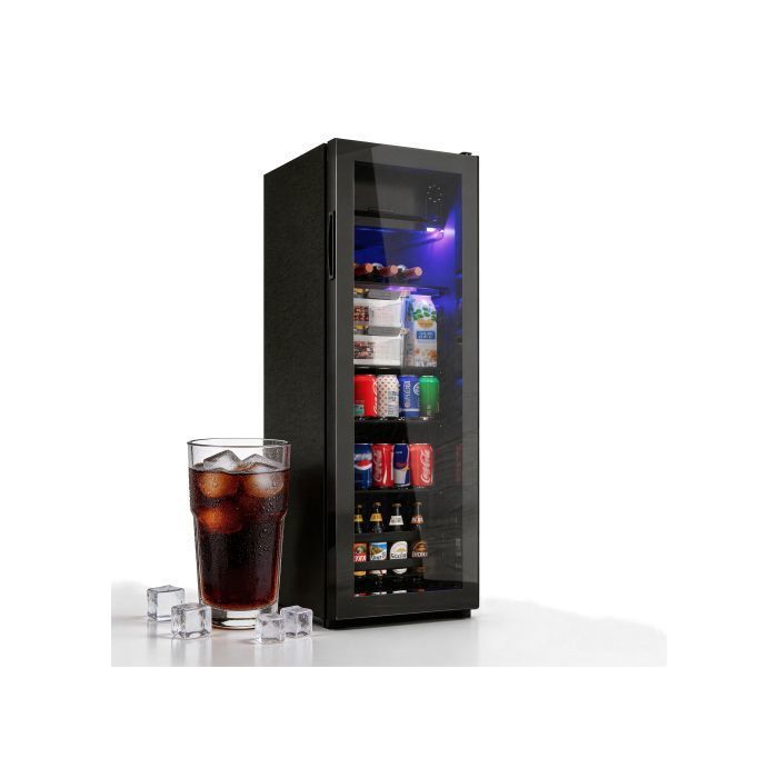 Mini réfrigérateur 128L (8L congélateur +120L) 94 canettes silencieux compresseur économe clayettes réglables LED bleue