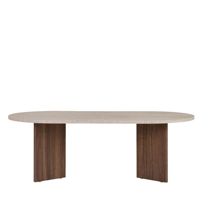 Sam - Table basse ovale en bois et effet travertin - Beige Sam - Table basse ovale en bois et effet travertin - Beige