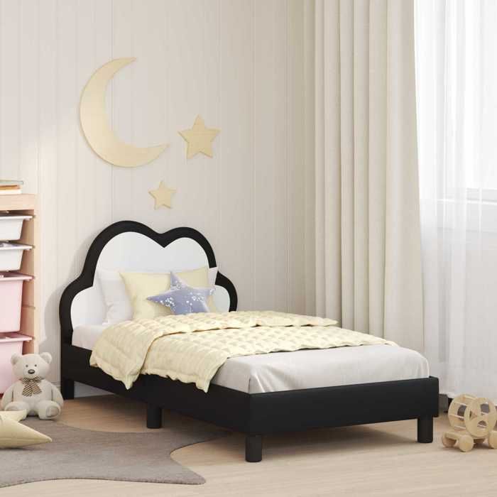 ECOHOME Cadre de lit pour enfants - Lit garçon/fille - design solide - avec tête de lit Noir 80 x 160 cm PU wbs90z2468