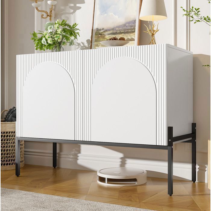 Buffet bas2 portesgrand rangement100x40x75cmblancmeuble avec pieds métaldesign modernesalonsalle à mangermontage rapide