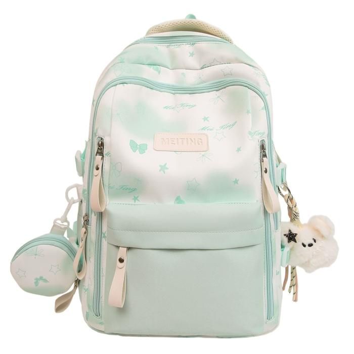 XJYDNCG Cartable Fille Primaire - Imperméable Multi - Poches Accessoire Peluche - 45x31x17cm - Vert
