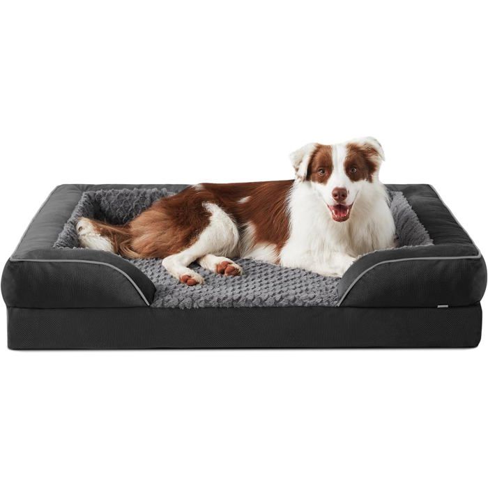 Lit Orthopédique Chien Taille Moyenne Canapé Mousse Mémoire 89x64x17 cm Coussin Lavable Fond Antidérapant Panier Grand Confort