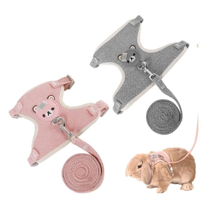 2 Pièces Harnais pour Lapins Nain Laisse Réglable pour Lapins Harnais Furet Harnais et Autres Petits Animaux(Gris Rose) Heerico