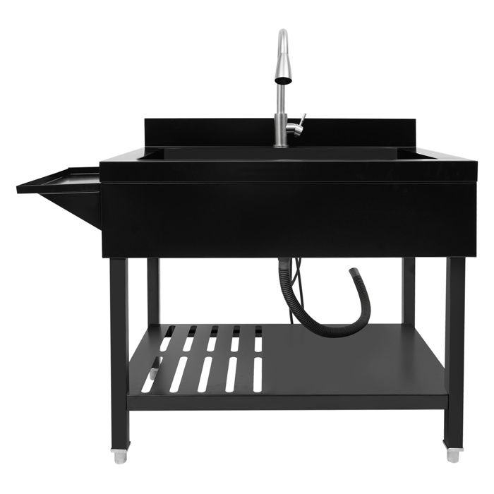 Évier simple autoportant en acier inoxydable au sol avec robinet extensible rotatif à 360°