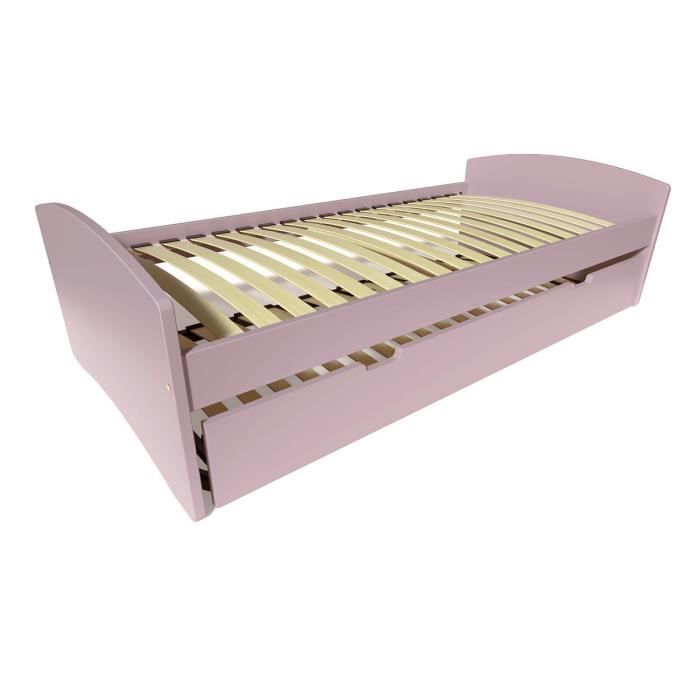 lit gigogne happy pin massif - abc meubles - 80x190 cm - violet pastel