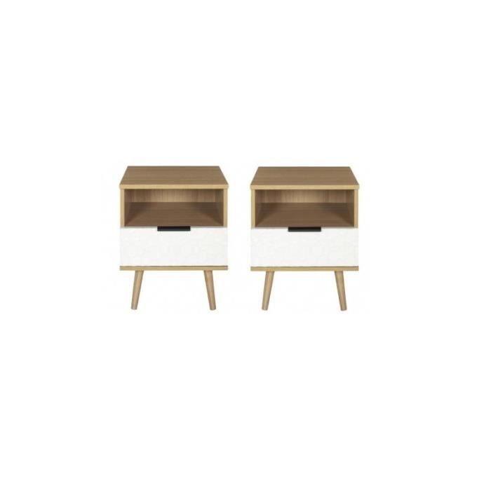 tables de chevet - lot de 2 tables de chevet - sven - 49 x 40 x 35 cm - marron blanc