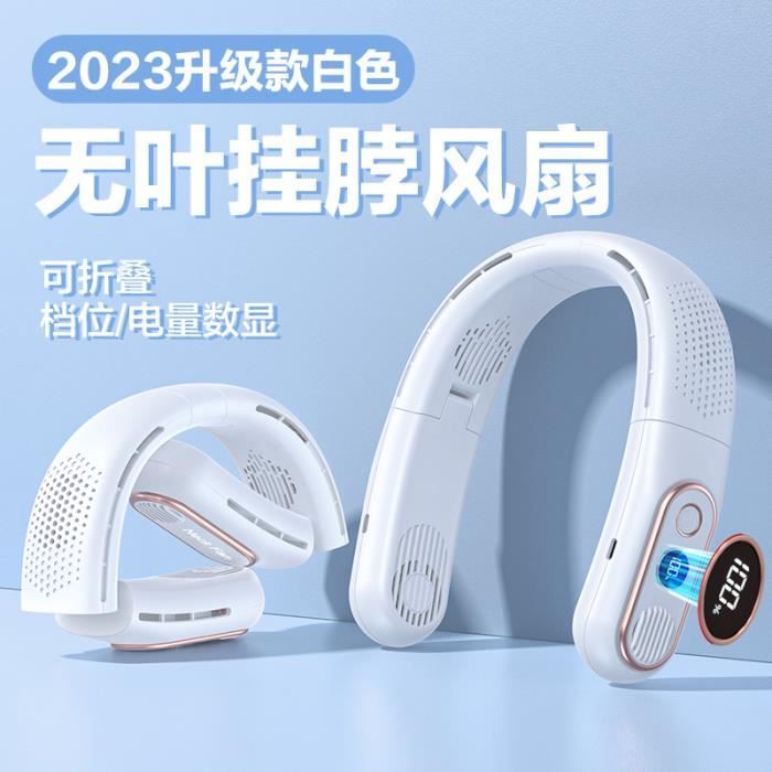 Ventilateur De Cou USB Rechargeable 2025 - 5 Vitesses, Blanc, Mini Ventilateur Portable