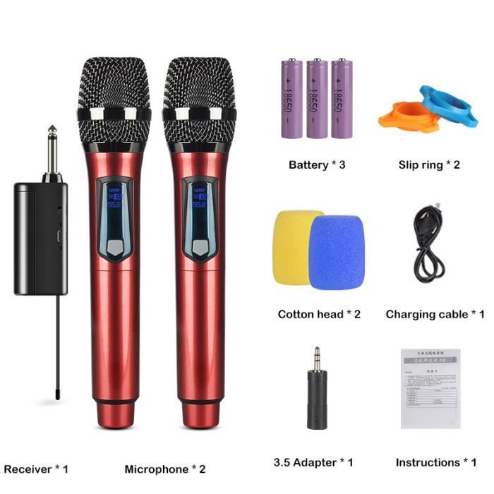 Micro Rouge 2 Micro rouge-Microphone sans fil de charge USB, 8 heures, 2 canaux ...