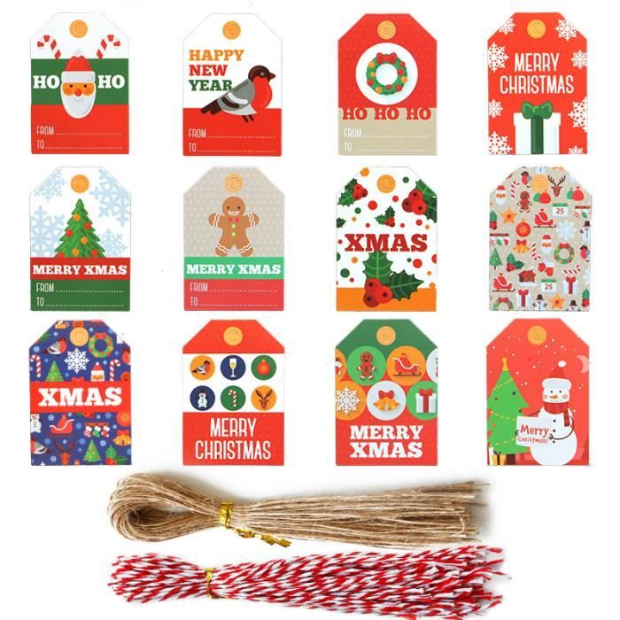 60 Étiquettes Cadeaux De Noël En Papier Kraft - 10 Designs Rétro Avec Ficelle - Déco Et Emballage