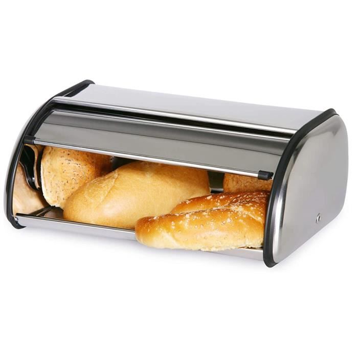 Boîte à Pain Inox Avec Couvercle Coulissant 44x27x18 Cm – Boîte De Conservation Anti-Moustiques, Acier Inoxydable Ventilé, Fraîcheur Durable
