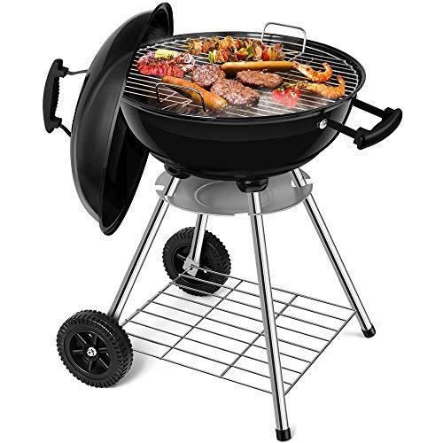 EAU JARDIN Barbecue à Charbon de Bois Noir Pour Pique-Nique Barbecue à Billes Pour Charbon de Bois de Diamètre Avec Bac à Cendres Am
