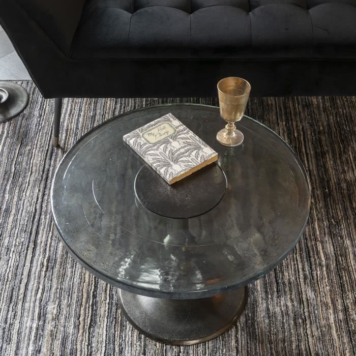 Table Basse Ronde Multifonction - Plateau Noir Et Panier Gris - 60 Cm De Diamètre - Idéale Salon, Chambre Ou Salle De Bain