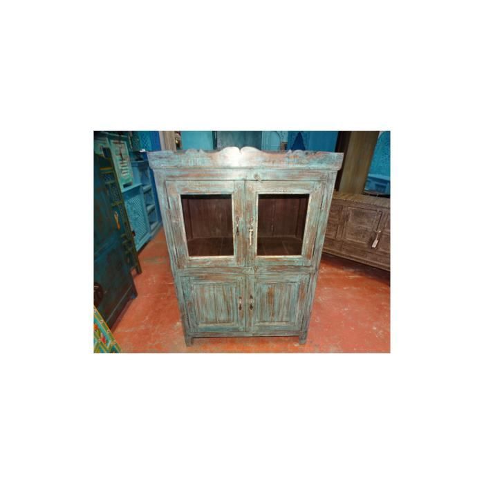 vaisselier ancien en palissandre massif patiné turquoise - vm431 - 94x48x134 cm