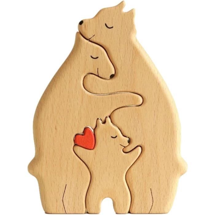Puzzle Famille Ours en Bois,Personalized Bear Family Wooden Art