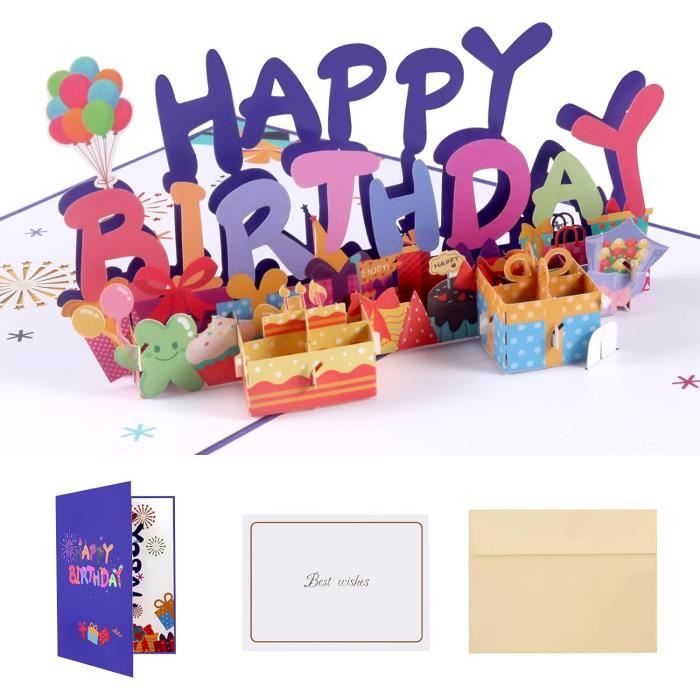Carte Pop-up Anniversaire 3D Pour Petite-fille – Ballons Et Feux D'artifice – Dimensions 22x22x21,5 Cm – Avec Carte De Vœux Et Enveloppe
