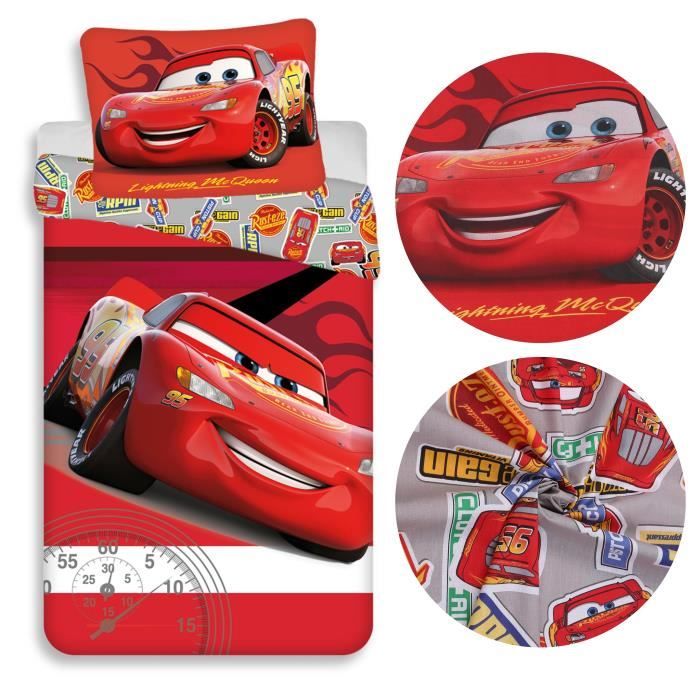 Literie - Cars - Lightning McQueen - Drap rouge 140x200cm - Coton OEKO-TEX - Facile à nettoyer