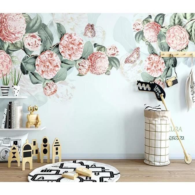 Wall Decor floral fond Noir Blanc Rose Auto Adhésif 3D Mural Mur