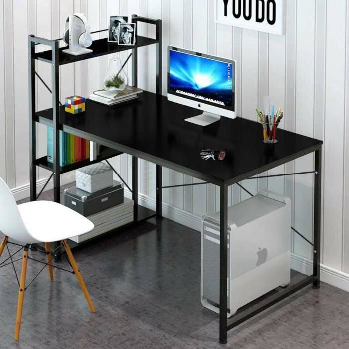 Table De Bureau Avec Etagere De Rangement Bureau D Ordinateur Stable Et Robuste Env 120x60x121 Cm Noir Achat Vente Meuble Informatique Table De Bureau Avec Etager Cdiscount