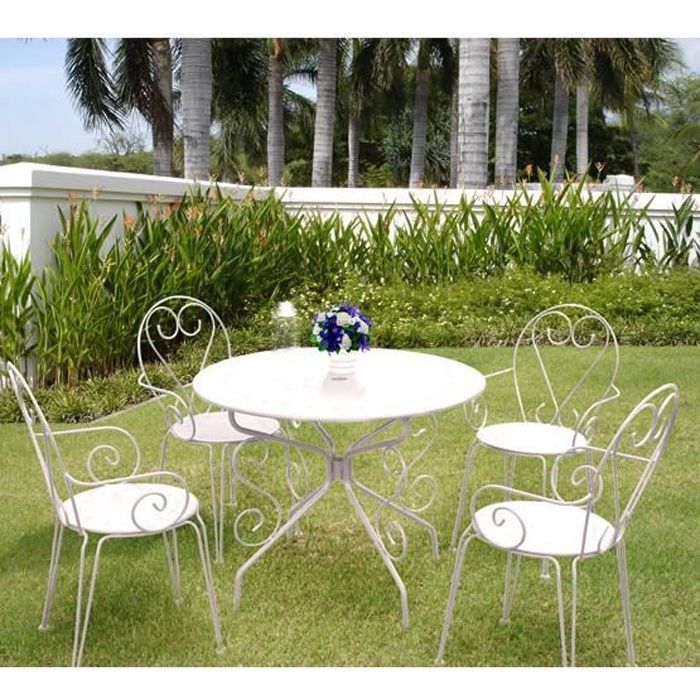 Salon De Jardin Metal Blanc 1 Table Ronde 4 Fauteuils Achat