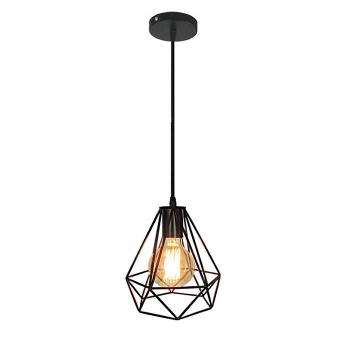 Uni Pendentif Luminaire Lustre Suspension Retro Industrielle Diamant Lampe De Fer Noir Cdiscount Maison