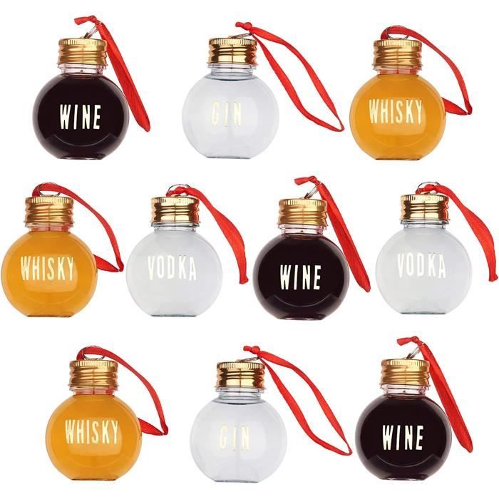 10 Boules de Noël à Remplir de Boissons Bonbons avec Étiquettes (50ml