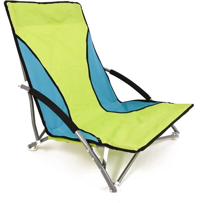 GIANTEX Chaise De Plage Pliable 2-en-1 - Dossier 5 Positions, Oreiller, Porte-Serviettes, Bleu, Jusqu'à 150 Kg