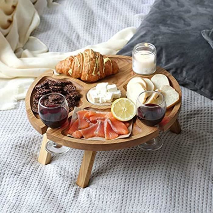 Table De Pique-nique Pliable Avec Bancs - Design Bois - Cadre Acier - Pour Camping, Jardin, Plage