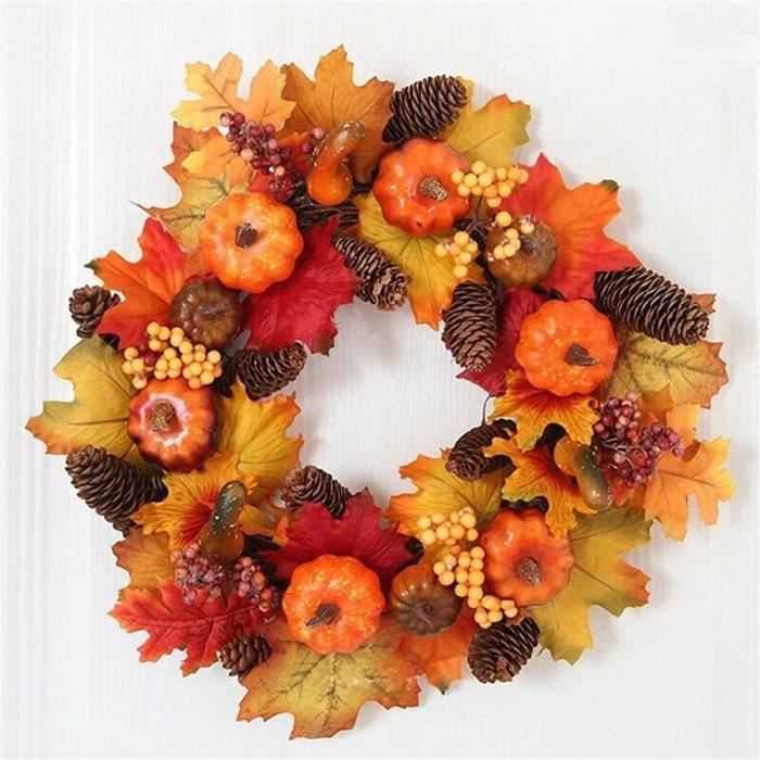 Couronne De Porte Automne 30 Cm - Décorations Feuilles D'érable, Baies, Citrouilles - Résistante Aux Intempéries Pour Halloween, Thanksgiving, Noël