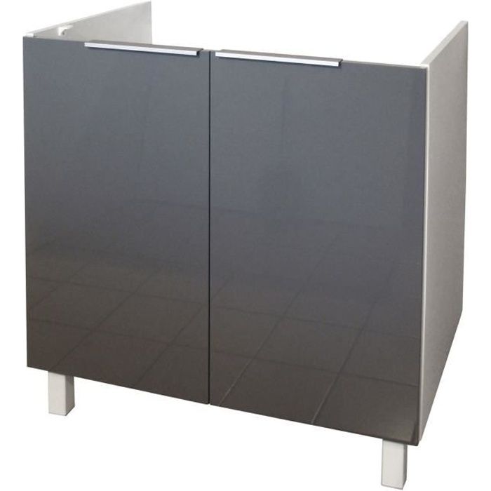 meuble sous évier pop - berlenus - gris - 80 cm - haute brillance