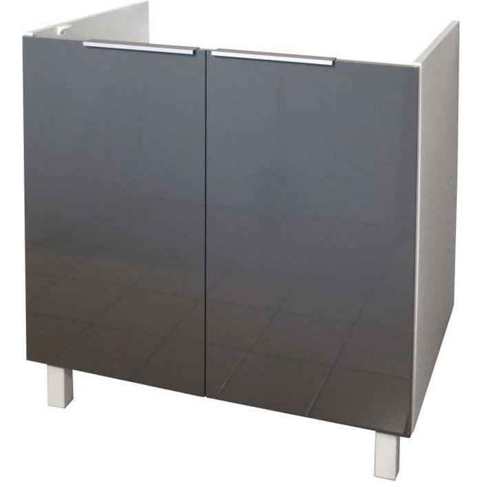 Pop Meuble Sous Evier 80 Cm Gris Haute Brillance Achat Vente
