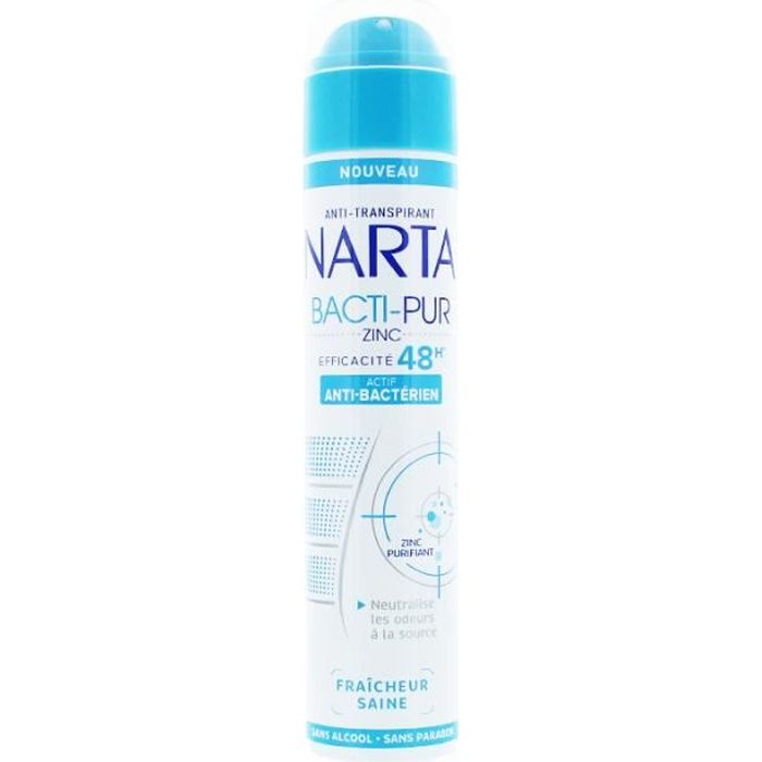 Déodorant spray homme Anti-bactérien Au Zinc Bacti-Pur NARTA HOMME 200mL