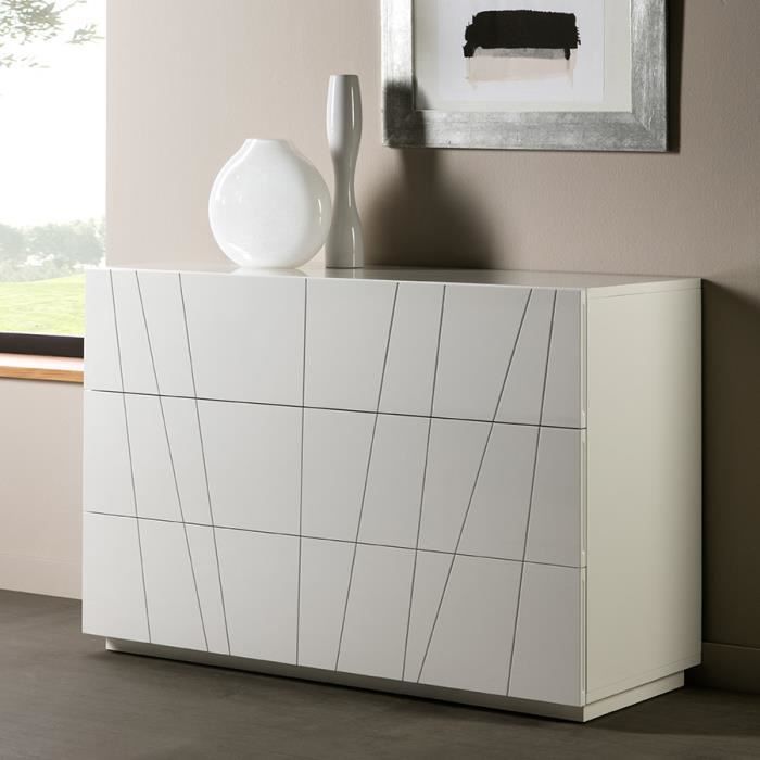 Commode Design Blanc Laque 3 Tiroirs Octave Blanc Achat Vente
