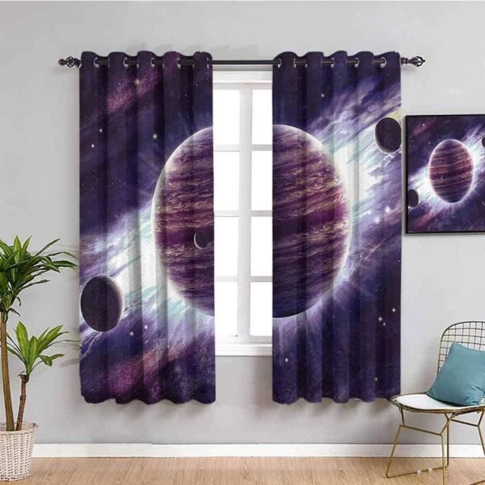 Rideau Occultant Thermique Violet Ciel étoilé Univers Espace Lot De 2 Rideaux Occultants Avec