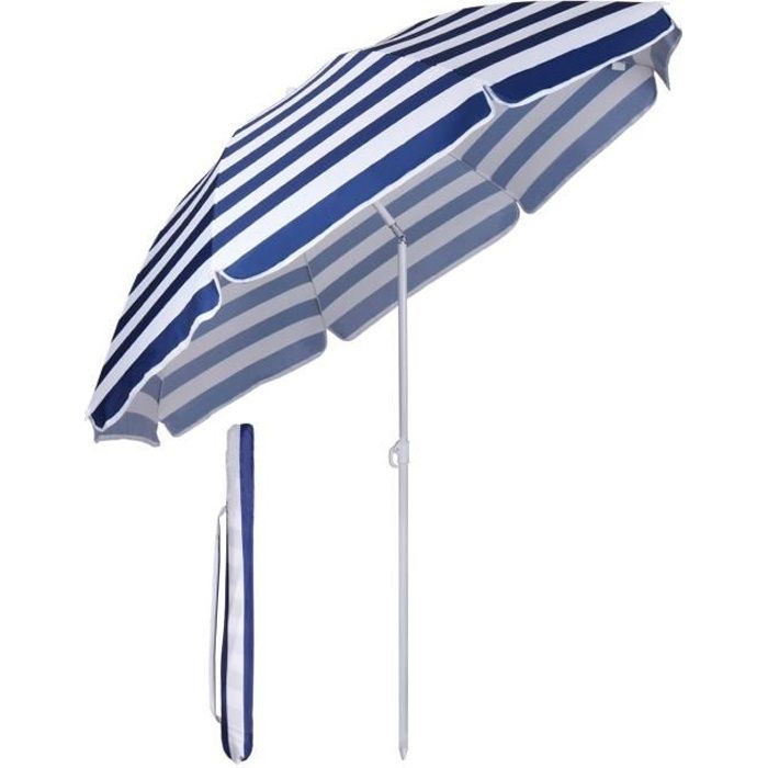 Parasol de Jardin Sekey - Diamètre 160 cm - Rayures Bleues et Blanches