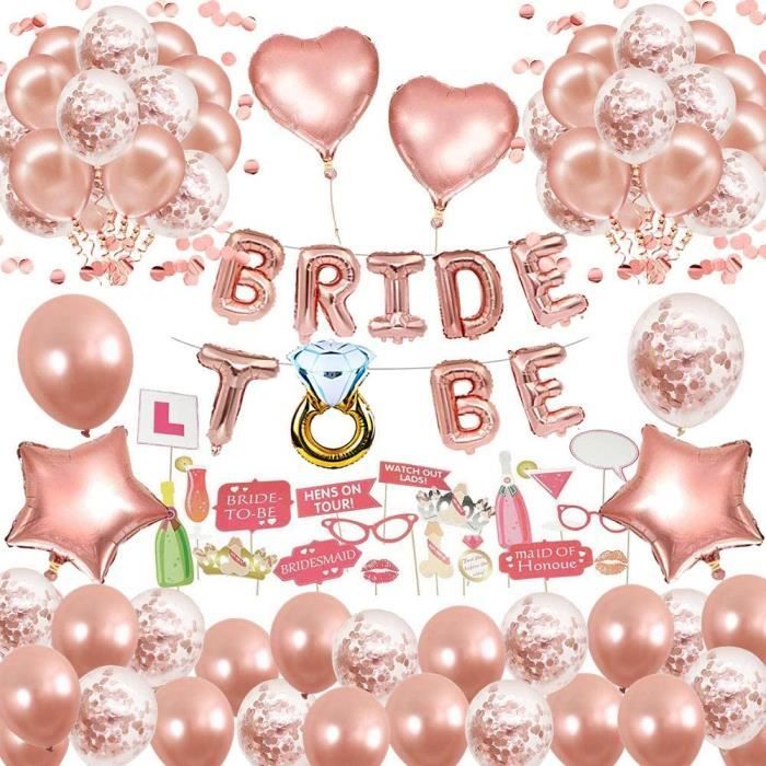 Bride to Be Décorations Or Rose Y compris les ballons de mariée Le voile blanc avec peigne Les bannières BRIDE TO BE en diamant et en or rose Les Bride to Be Accessoire EVJF Decoration 