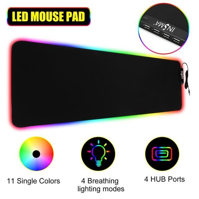 LED rvb USB tapis de souris jeu souris carte grand grand éclairage